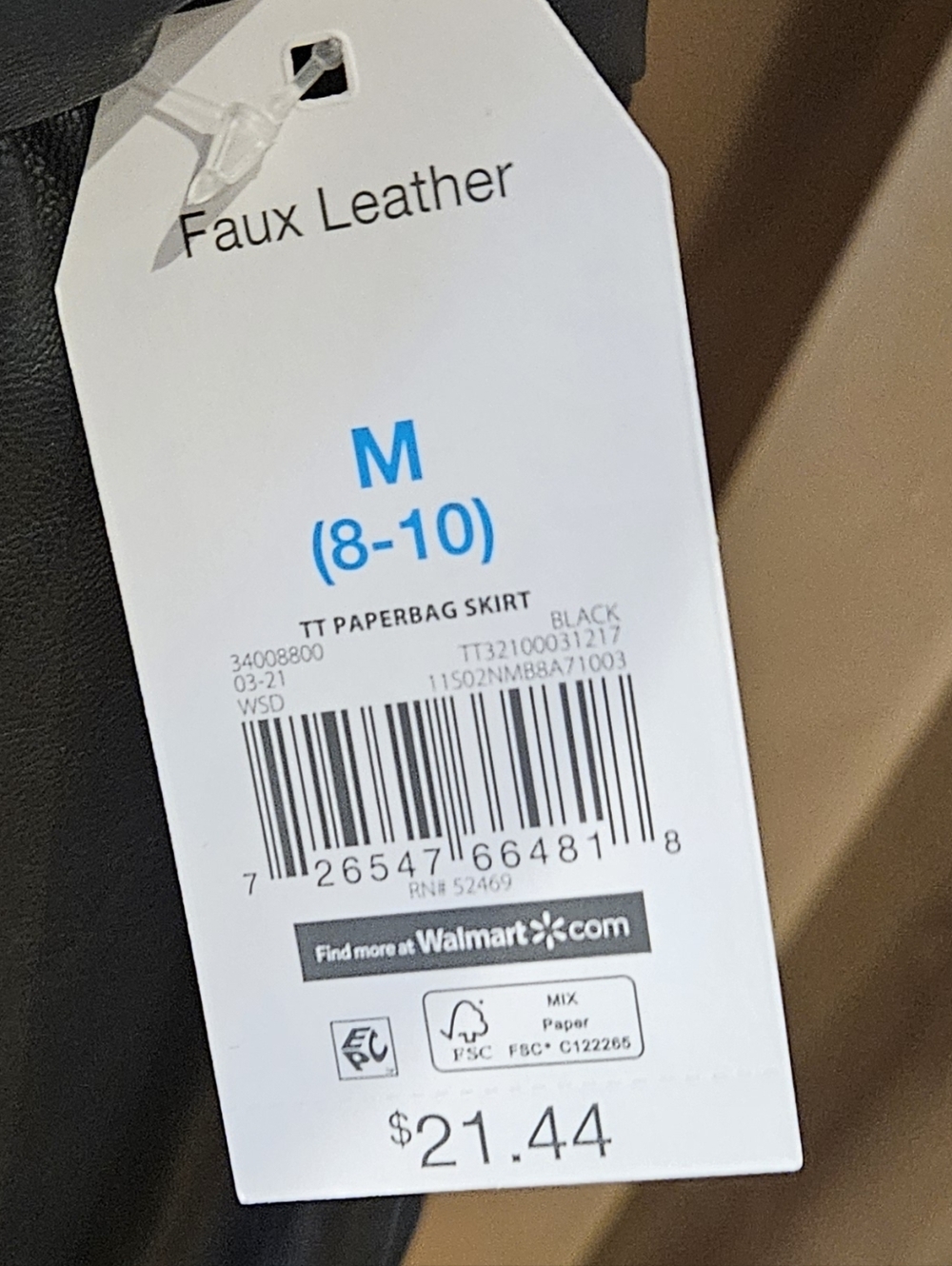 NWT Time and Tru Black Faux Leather Midi Skirt with Tie Belt - Picture 4 of 5